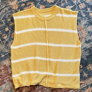 Yellow and White Striped Sleeveless Sweater